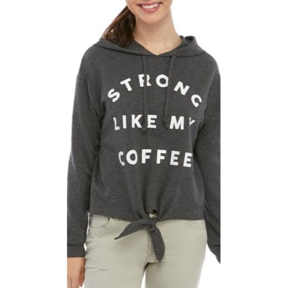 Cold Crush NWT "Strong like my coffee" graphic tie‎ front hooded sweatshirt 2X
